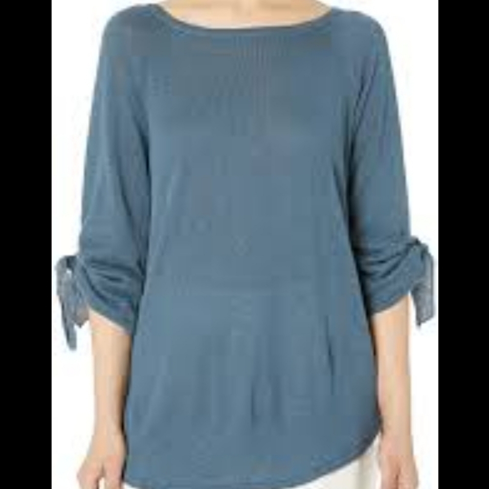 NWT Nic + Zoe Linen Blend Ruched Sleeve with Ties Lightweight Sweater Si…